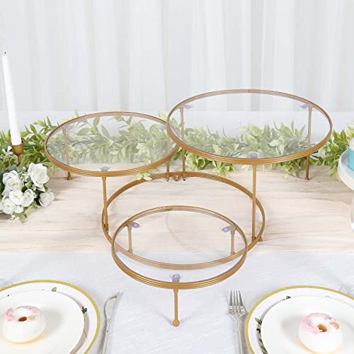 TABLECLOTHSFACTORY 23" 3-Tier Gold Metal Cupcake Stand with Clear Round Acrylic Plates, Dessert Cake Display Holder