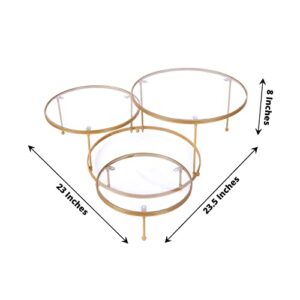 TABLECLOTHSFACTORY 23" 3-Tier Gold Metal Cupcake Stand with Clear Round Acrylic Plates, Dessert Cake Display Holder