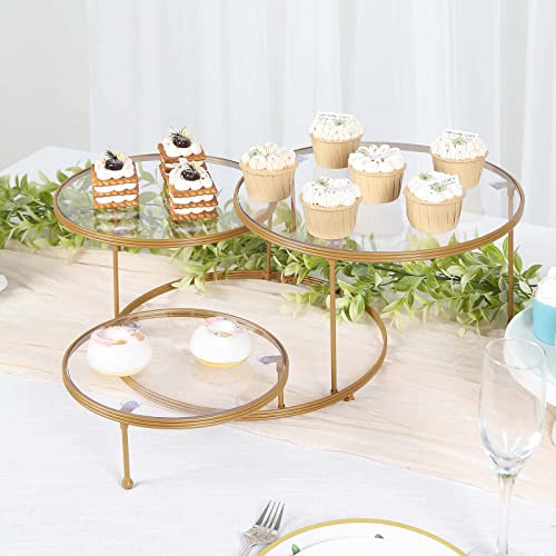 TABLECLOTHSFACTORY 23" 3-Tier Gold Metal Cupcake Stand with Clear Round Acrylic Plates, Dessert Cake Display Holder