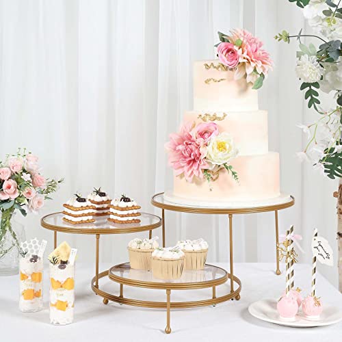 TABLECLOTHSFACTORY 23" 3-Tier Gold Metal Cupcake Stand with Clear Round Acrylic Plates, Dessert Cake Display Holder