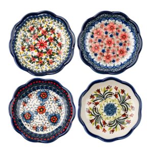 sizikato 4pcs porcelain appetizer plate, 4-inch snack plate sauce dipping saucer, exotic flower pattern
