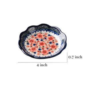 Sizikato 4pcs Porcelain Appetizer Plate, 4-Inch Snack Plate Sauce Dipping Saucer, Exotic Flower Pattern