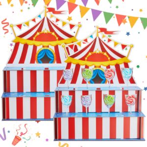 2 pack circus tent shaped lollipop stand 2 tier circus lollipop candy stand 48 suckers dessert table display set carnival theme tent design for circus birthday party favor decoration supplies