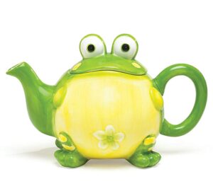 adorable toby the toad/frog teapot for kitchen decor, green, 32 oz