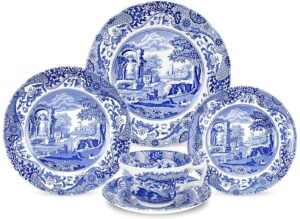 spode blue italian 5-piece place setting | dinner plate, salad plate, bread & butter plate, teacup and saucer | dishwasher safe | made in england from fine earthenware