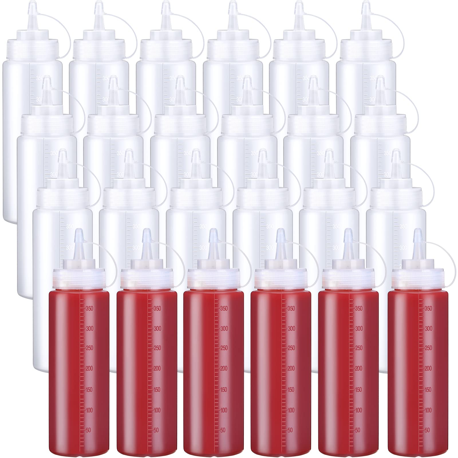 24 Pcs 12 oz Plastic Condiment Squeeze Bottles Squeeze Leak Proof Multipurpose Squirt Bottles with Twist Top Cap for Sauces Ketchup BBQ Syrup Dressings Paint Grilling Crafts Olive Oil Arts, Clear