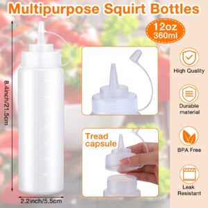 24 Pcs 12 oz Plastic Condiment Squeeze Bottles Squeeze Leak Proof Multipurpose Squirt Bottles with Twist Top Cap for Sauces Ketchup BBQ Syrup Dressings Paint Grilling Crafts Olive Oil Arts, Clear