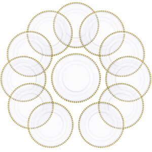 eaasty 24 pack 12.6'' gold beaded charger plates dinner plates chargers clear acrylic round plates bulk with gold beaded trim plastic chargers table decoration for wedding birthday event party