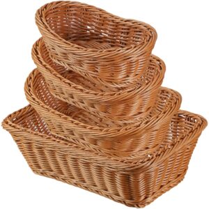mimorou 4 pcs bread basket wicker bread basket for serving woven food basket snack storage basket vintage vegetable fruit baskets for kitchen table home, oval and rectangle
