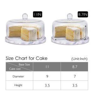 Flexzion Marble Cake Stand with Lid Round Glass Cover Glass Dome Cake Saver Cheese Holder Serving Platter Stone Cake Stand Cutting Board Slab Set for Kitchen Dining Bakery Pastries Display, 11 Inches