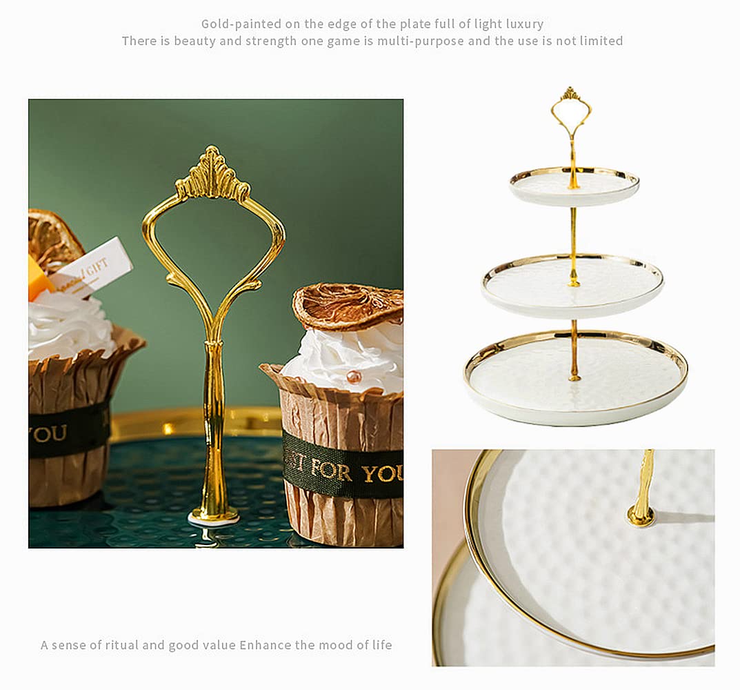 CofeLife Set of 2 Porcelain Cupcake Stand Ceramic Dessert Stand Tiered Serving Trays with Gold Rod, 3 Tiers and 2 Tiers Cake Stand Party Serving Trays Fruit Pastry Holders for Wedding and Party