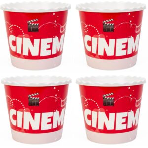 retro style reusable plastic popcorn containers/popcorn bowls set for movie theater night - washable in the dishwasher - (bpa free-4 pack) (mix a)