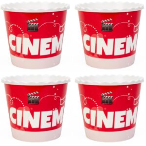 Retro Style Reusable Plastic Popcorn Containers/Popcorn Bowls Set for Movie Theater Night - Washable in The Dishwasher - (BPA Free-4 Pack) (Mix A)