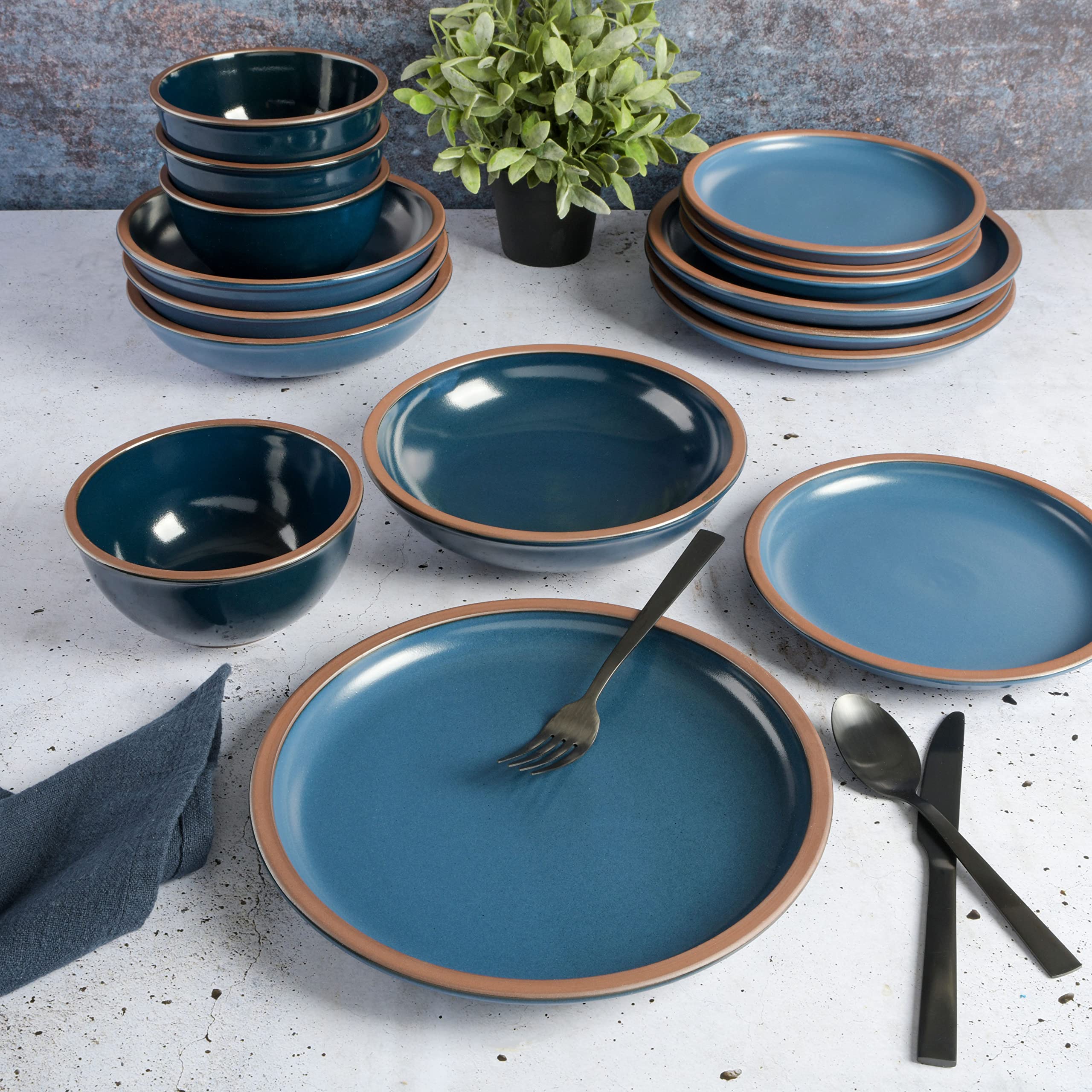 Gibson Elite Lagos Coupe Dinnerware Set, Service for 4 (16pcs), Blue