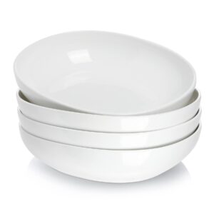 teocera pasta bowls, salad bowls set, large serving bowls, 50 ounce porcelain white bowls set of 4 - square design, microwave dishwasher safe