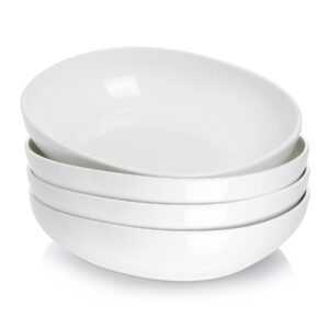 Teocera Pasta Bowls, Salad Bowls Set, Large Serving Bowls, 50 Ounce Porcelain White Bowls Set of 4 - Square Design, Microwave Dishwasher Safe