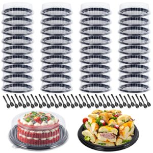 36 set 12 inch catering trays with lids and sporks heavy duty serving tray with lid plastic food serving platters plastic cake container elegant round banquet for catering, party, takeout food, picnic