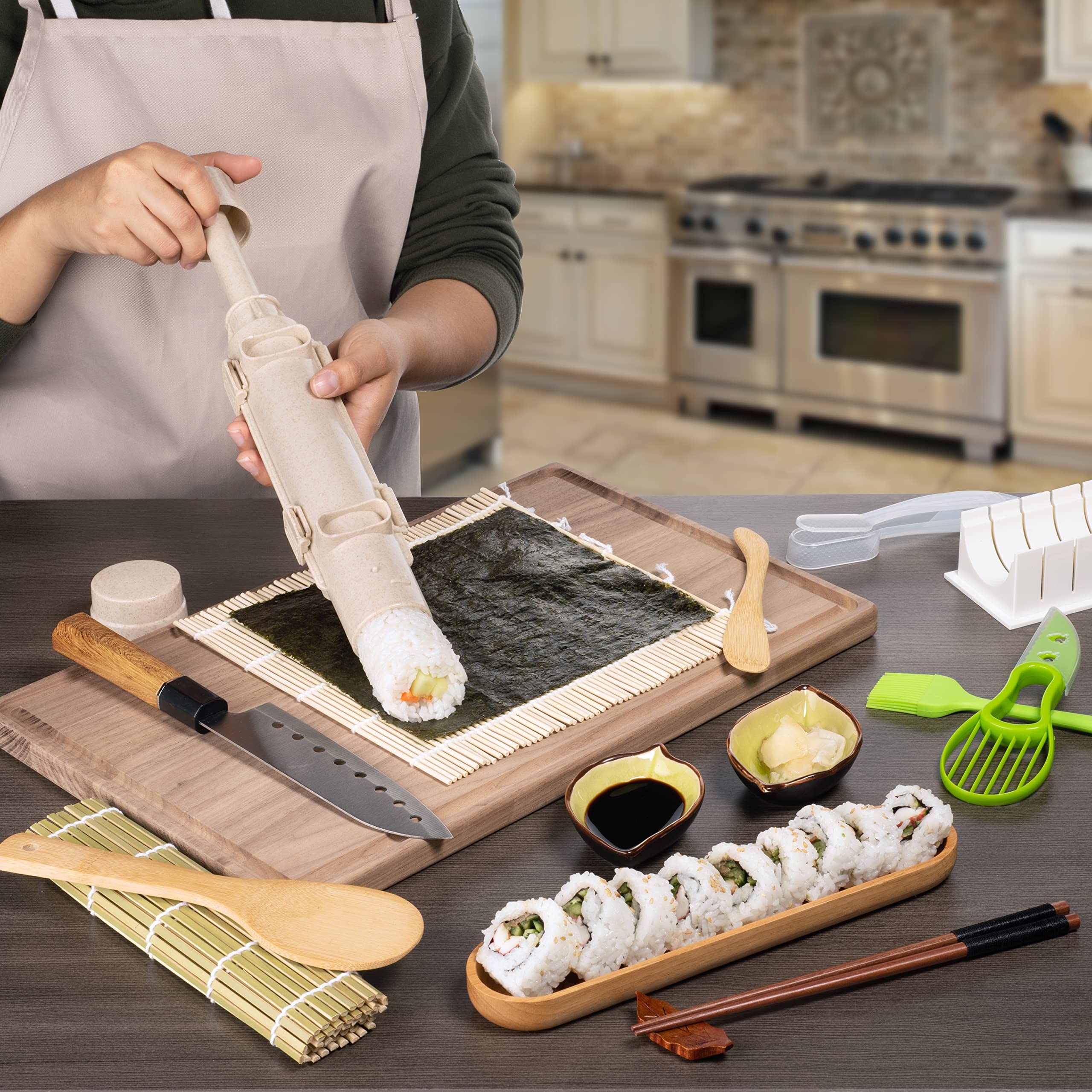 Sushi Making Kit for Beginners - Premium Grade Sushi Maker Kit - Complete Sushi Roller Kit Including Sushi Bazooka & Sushi Mat for Rolling that Perfect Sushi - DIY Sushi Kit For Home