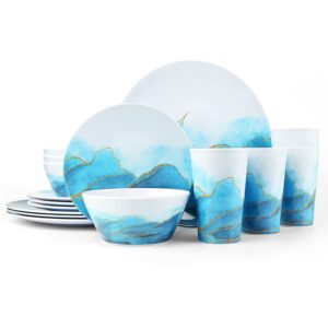 aclema melamine dinnerware sets 16 pcs dish set plates bowls cups unbreakable for kitchen dinner outdoor indoor service for 4