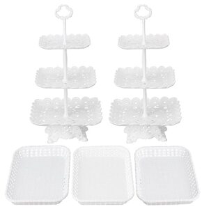 5 pieces dessert stand set includes 2 pack of 3-tier plastic cupcake stand & 3 pack of rectangle serving tray reusable platters cupcake holders for wedding baby shower tea party birthday party