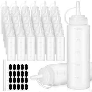 30 pieces 8 oz condiment squeeze bottles multipurpose squirt bottles plastic sauce bottles empty condiment containers with cap oil dressing ketchup dispenser with 40 chalkboard labels, chalk marker