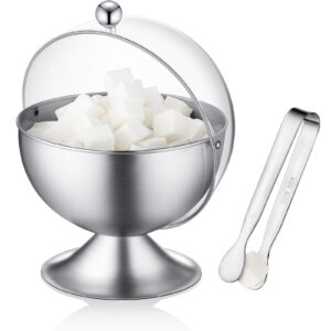 patelai sugar bowl with roll top stainless steel spherical candies bowl and 4.3 inch sugar tong stainless sugar clip for household kitchen coffee bar beverage serving