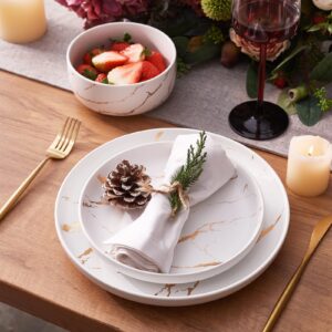 Pokini Gold Splash Dinnerware Sets, 12-Pieces Plates and Bowls Sets, Modern Marble Porcelain, Dishes Set for 4, White