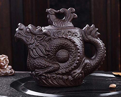 Authentic Yixing Teapot Dragon and Phoenix Tea Pot Big Capacity Purple Clay Tea Set Kettle Kung Fu Teapot (Black)