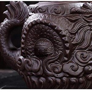 Authentic Yixing Teapot Dragon and Phoenix Tea Pot Big Capacity Purple Clay Tea Set Kettle Kung Fu Teapot (Black)