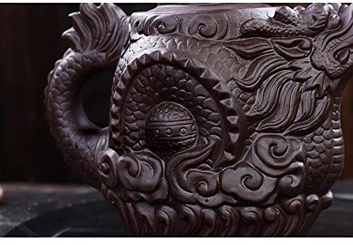 Authentic Yixing Teapot Dragon and Phoenix Tea Pot Big Capacity Purple Clay Tea Set Kettle Kung Fu Teapot (Black)