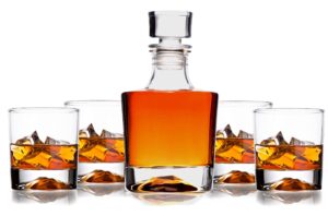 whiskey decanter glasses gift set - 4 whiskey glasses - airtight stopper for wine, bourbon, brandy, juice, water - decanter sets for men christmas gifts for dad boyfriend husband him - bezrat