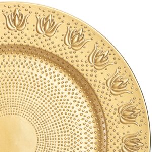 WUWEOT 12 Pack Gold Charger Plates, 13" Plastic Round Dinner Under Plates Bulk, Reusable Charger Service Base Plates with Embossed Pattern for Party, Wedding, Catering Event, Tabletop Decor