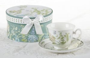 delton products blue hydrangea 3.5 inch porcelain cup/saucer set in gift box