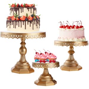 youeon set of 3 metal gold cake stands, 8/10/12 inch round metal cupcake display stands, dessert stand cake stand for dessert table, weddings, birthday, parties, octangular pedestal