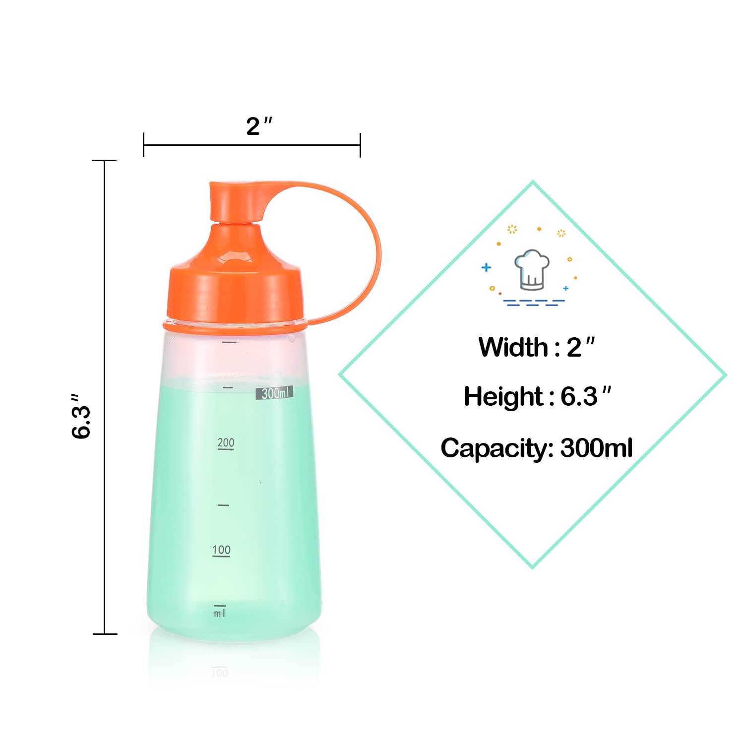 oiununo Squeeze Bottles Wide Mouth - Pack of 2 Condiment Bottle Squeeze BPA free for Chunky Sauces, Resin, Crafts, Condiment Squeeze Bottles 300 mL/10 oz. (Orange)