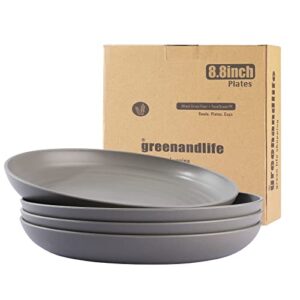 greenandlife 4pcs/8.8inch dishwasher & microwave safe dinner plates - lightweight & unbreakable,non-toxin, bpa free and healthy for kids children toddler & adult (grey)