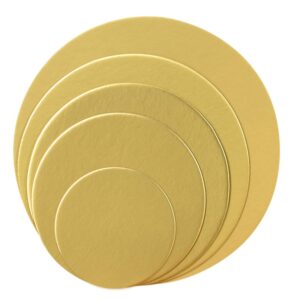 5 pack cakeboard round, 4, 6, 8, 10, 12 inch cake base cardboards, round cake circles, 1 of each size, set for baking cake, golden