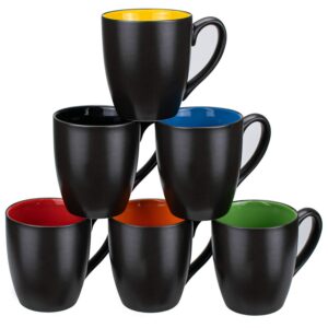 foraineam set of 6 coffee mugs 16 ounces matte black porcelain mug set large-sized ceramic restaurant drinking cups for coffee, tea, juice, cocoa
