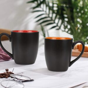 Foraineam Set of 6 Coffee Mugs 16 Ounces Matte Black Porcelain Mug Set Large-sized Ceramic Restaurant Drinking Cups for Coffee, Tea, Juice, Cocoa