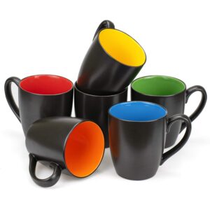 Foraineam Set of 6 Coffee Mugs 16 Ounces Matte Black Porcelain Mug Set Large-sized Ceramic Restaurant Drinking Cups for Coffee, Tea, Juice, Cocoa