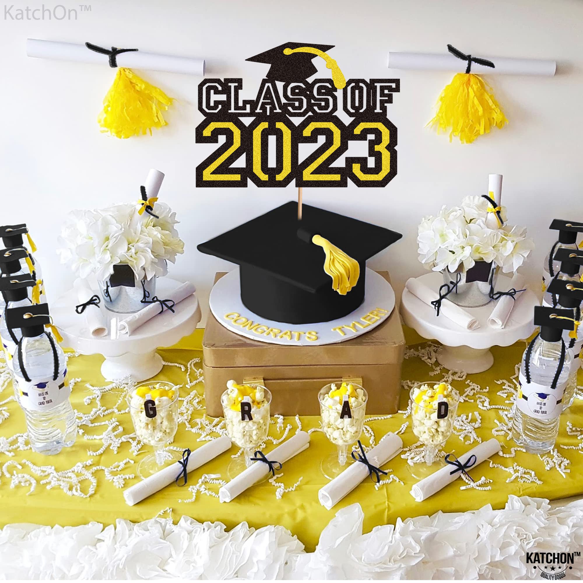 KatchOn, Graduation Cupcake Stand 2024-3 Tiers, Black and Gold Cupcake Holders | Graduation Cupcake Liners | Graduation Cupcake Holder Cake Decorations | Black and Gold Graduation Decorations 2024