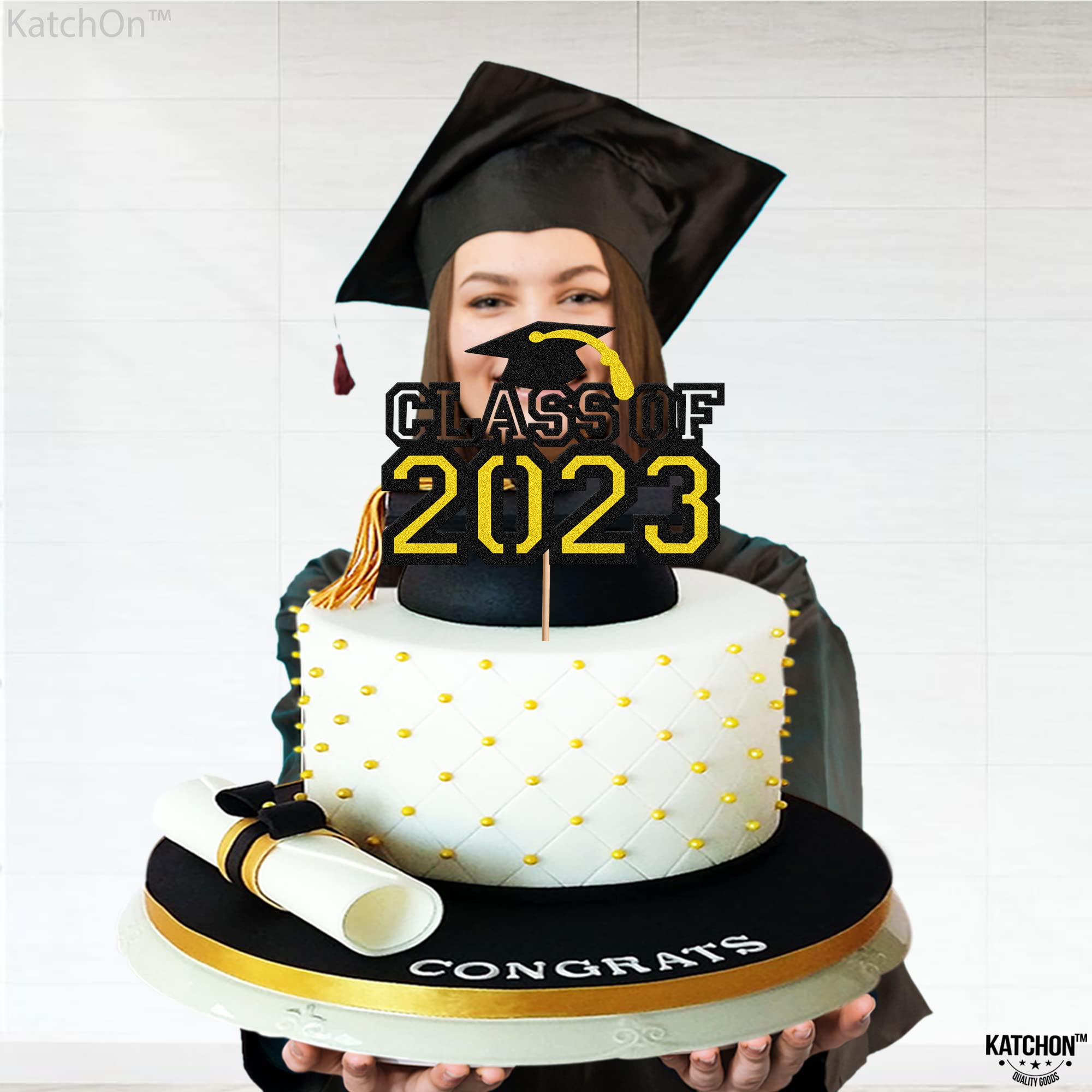 KatchOn, Graduation Cupcake Stand 2024-3 Tiers, Black and Gold Cupcake Holders | Graduation Cupcake Liners | Graduation Cupcake Holder Cake Decorations | Black and Gold Graduation Decorations 2024