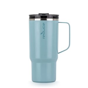 reduce 24 oz travel coffee/tea mug with handle- vacuum insulated stainless steel reusable tumbler for home, office, cupholder friendly for car, splashproof lid, keeps drink hot for 8 hrs- rose