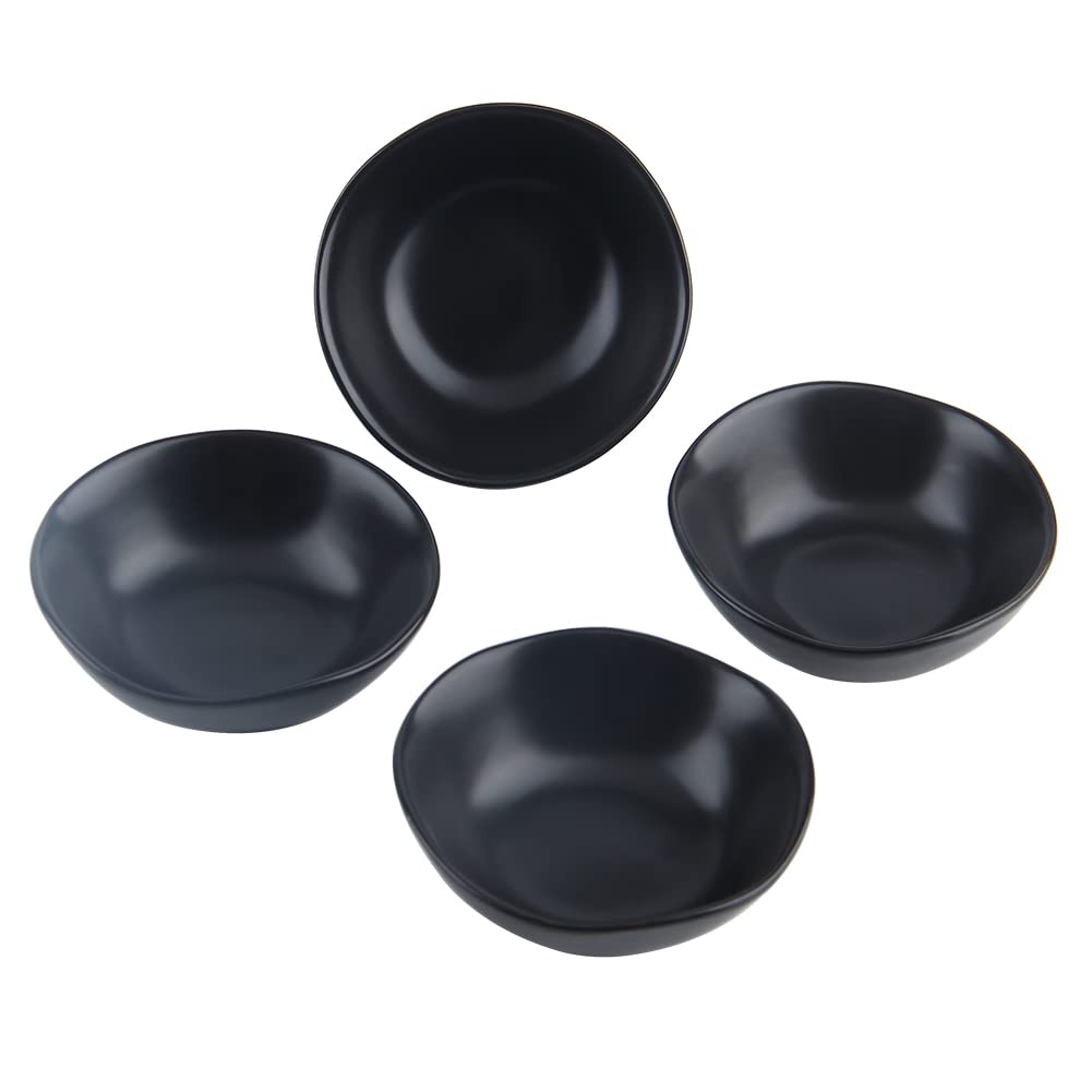 XinHuiGY Matte Ceramic Dipping Sauce Dishes,Black Sushi Soy Sauce Dipping Bowls Appetizer Plates with Irregular Edge Side Dish for Kitchen Home Housewarming (Black)