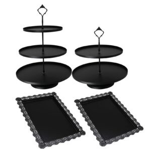 set of 4 pcs iron cake stand cake holder dessert serving trays for wedding birthday party baby shower halloween display (black)