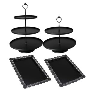 Set of 4 Pcs Iron Cake Stand Cake Holder Dessert Serving Trays for Wedding Birthday Party Baby Shower Halloween Display (Black)