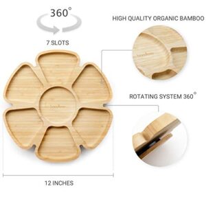 Boodboo Bamboo Food Tray – All-Natural Vegan Friendly Wooden Serving Tray – 360-Degree Rotating Party Tray – Perfect for Parties, Holidays, Family Dinners, and More – 12 Inches