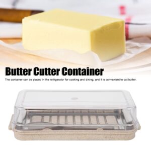 Donfafecuer Butter Slicer Cutter Stainless Steel,Butter Pan Container with Lid Plastic Butter Container with Knife, Small Butter Container (Wheat Base Color)