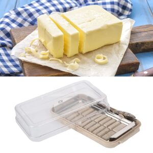 Donfafecuer Butter Slicer Cutter Stainless Steel,Butter Pan Container with Lid Plastic Butter Container with Knife, Small Butter Container (Wheat Base Color)