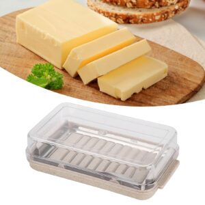 Donfafecuer Butter Slicer Cutter Stainless Steel,Butter Pan Container with Lid Plastic Butter Container with Knife, Small Butter Container (Wheat Base Color)